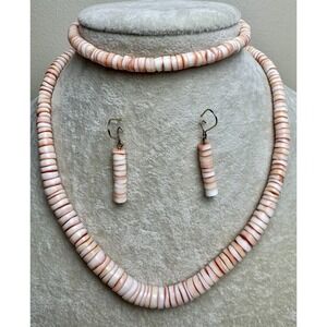 Vintage Spiny Oyster Heishi Shell Beaded Necklace Set Southwestern Pink Cowgirl